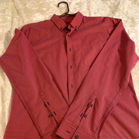 Hugo Boss Salmon/Navy Checkerboard Oxford - Picture 1 of 5